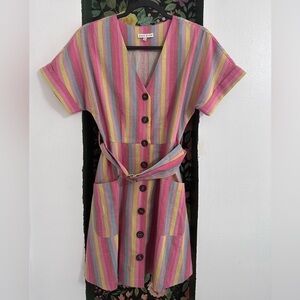 Moon River Linen Blend Striped Dress